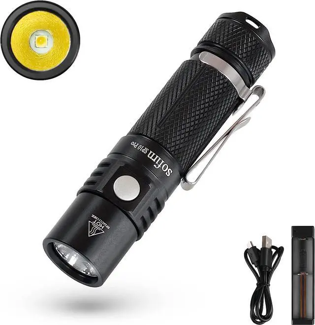 Main image of sofirn SP10 Pro Mini Flashlight 900 Lumens, Small AA Flashlight with LH351D LED 90CRI, Anduril 2 UI, Pocket Flashlight for Camping, Outdoor, Hiking Emergency (Black-KIT)