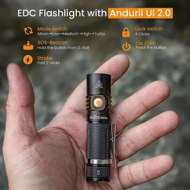 Alt view image 3 of 7 - sofirn SP10 Pro Mini Flashlight 900 Lumens, Small AA Flashlight with LH351D LED 90CRI, Anduril 2 UI, Pocket Flashlight for Camping, Outdoor, Hiking Emergency (Black-KIT)