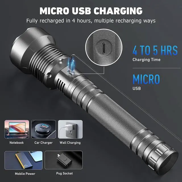 Alt view image 5 of 7 - Rechargeable LED Flashlights High Lumens, 990,000 Lumen Brightest Flashlight with 5 Modes and Waterproof, Long Lasting Powerful Handheld Bright Flashlight for Emergencies Camping