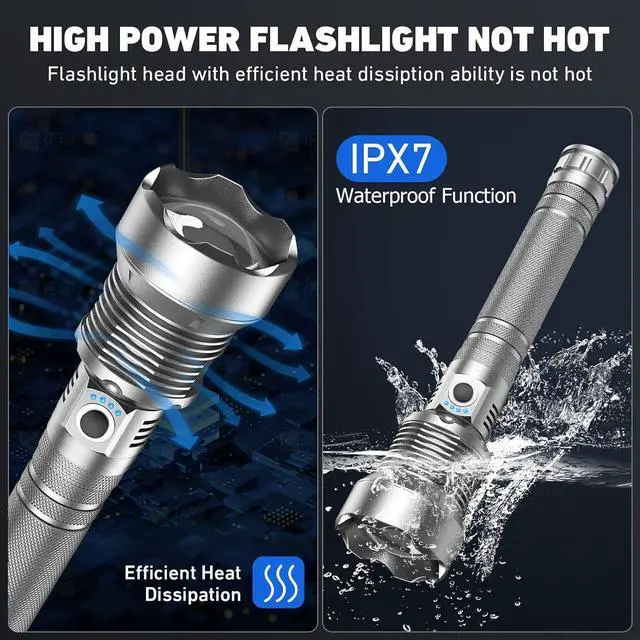 Alt view image 7 of 7 - Rechargeable LED Flashlights High Lumens, 990,000 Lumen Brightest Flashlight with 5 Modes and Waterproof, Long Lasting Powerful Handheld Bright Flashlight for Emergencies Camping