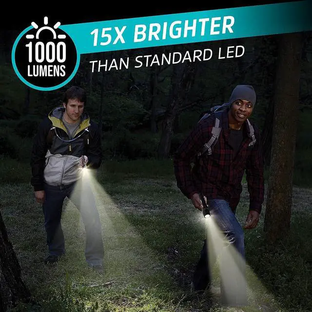 Alt view image 2 of 7 - Energizer Rechargeable LED Flashlight X1000, Hybrid Power Capability, Ultra Bright 1000 Lumens, IPX4 Water Resistant, Rugged Aluminum Tactical LED Flash Light (USB Charging Cable Included)