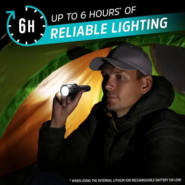 Alt view image 5 of 7 - Energizer Rechargeable LED Flashlight X1000, Hybrid Power Capability, Ultra Bright 1000 Lumens, IPX4 Water Resistant, Rugged Aluminum Tactical LED Flash Light (USB Charging Cable Included)