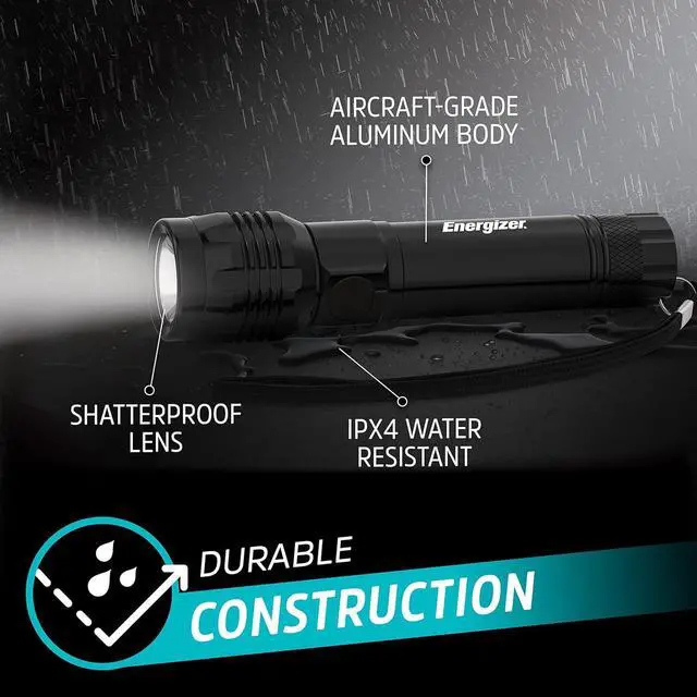 Alt view image 7 of 7 - Energizer Rechargeable LED Flashlight X1000, Hybrid Power Capability, Ultra Bright 1000 Lumens, IPX4 Water Resistant, Rugged Aluminum Tactical LED Flash Light (USB Charging Cable Included)
