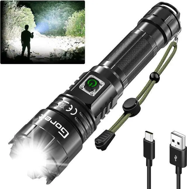 Main image of Goreit Flashlights High Lumens Rechargeable, 950000 Lumen XHP70.2 LED Flashlight USB Super Bright Flash lights, High Powered Handheld Flashlights for Emergencies Camping, Waterproof, Adjustable Focus