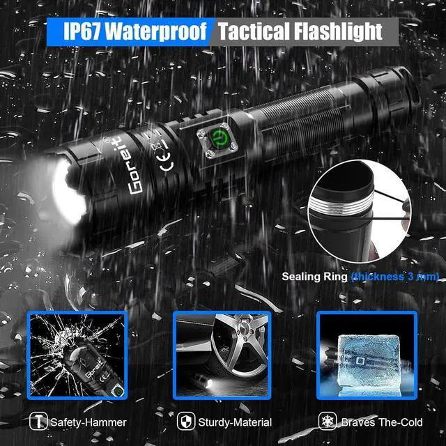 Alt view image 7 of 7 - Goreit Flashlights High Lumens Rechargeable, 950000 Lumen XHP70.2 LED Flashlight USB Super Bright Flash lights, High Powered Handheld Flashlights for Emergencies Camping, Waterproof, Adjustable Focus