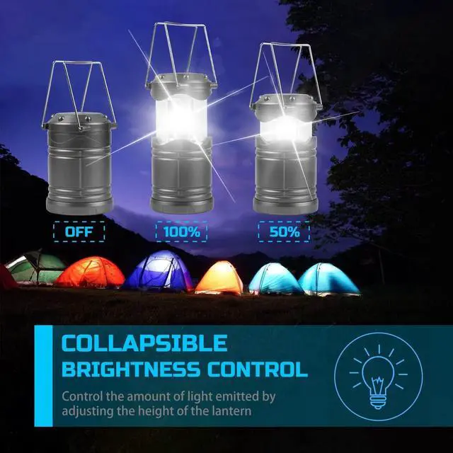 Alt view image 4 of 7 - Lichamp LED Lanterns, 4 Pack Pop Up Lanterns for Power Outages, Bright Battery Powered Hanging Lanterns for Outdoor Camping Hiking, Emergency Survival Lights for Hurricane Collapsible, Dark Gray