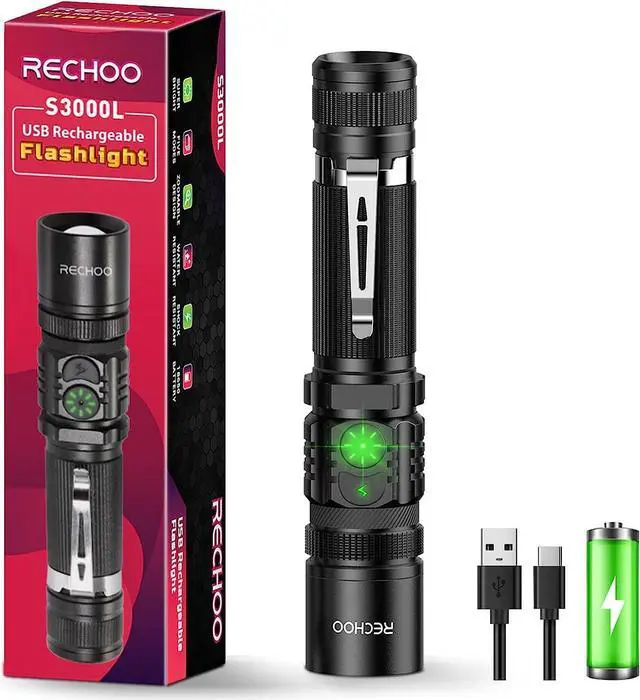 Main image of Rechargeable Flashlights High Lumens Double Switch S3000L LED Flashlight Super Bright 5 Modes Zoomable Waterproof EDC Flashlights for Home Emergncies Camping(Battery Included)