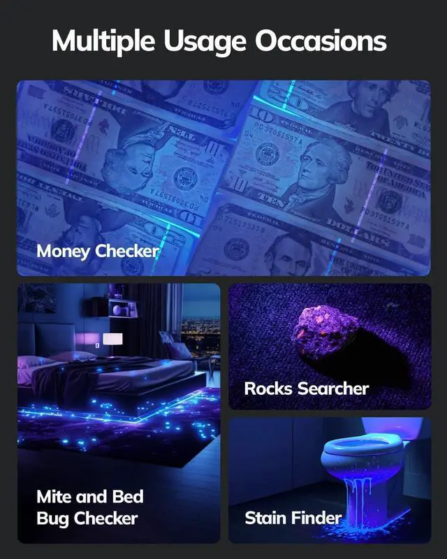 Alt view image 6 of 7 - Blacklight Flashlights uv Flashlight 12 LED 395nm Ultraviolet Blacklight 2 PCS Black Light Flashlight Mini Torch Light Pet Urine Detector Light for Dog/Cat Dry Stains Resin Curing Bed Bug