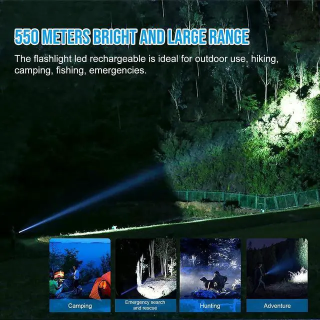 Alt view image 3 of 7 - T40R Tactical Flashlights 1800 Lumen Flashlights High Lumens 550 Meter Beam Reach Rechargeable Flashlights Ip68 LED Flashlight 6 Modes Dual Switch Flashlights