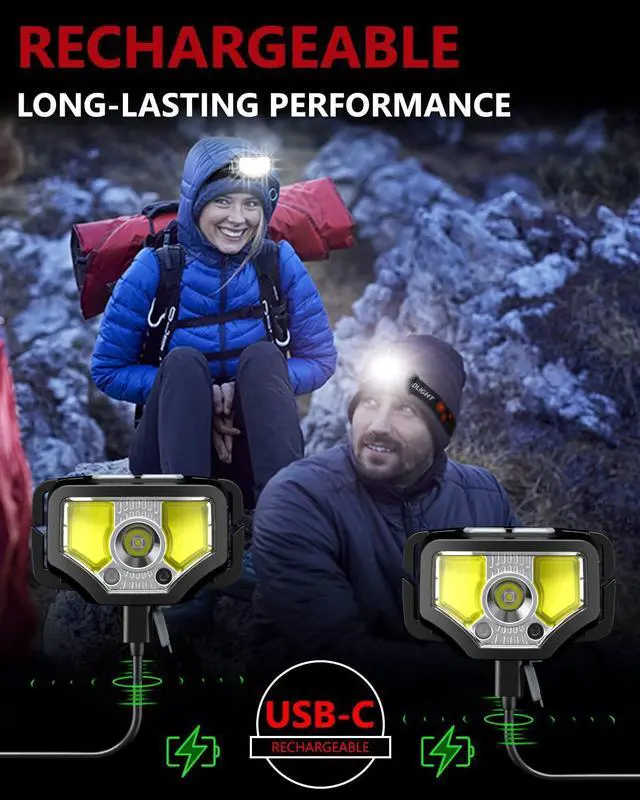 Alt view image 5 of 7 - Headlamp Rechargeable 2PCS 1200 Lumen Super Bright LED Flashlight with Motion Sensor for Adults and Kids- Camping Accessories Gear Waterproof for Hiking Running Fishing Cycling