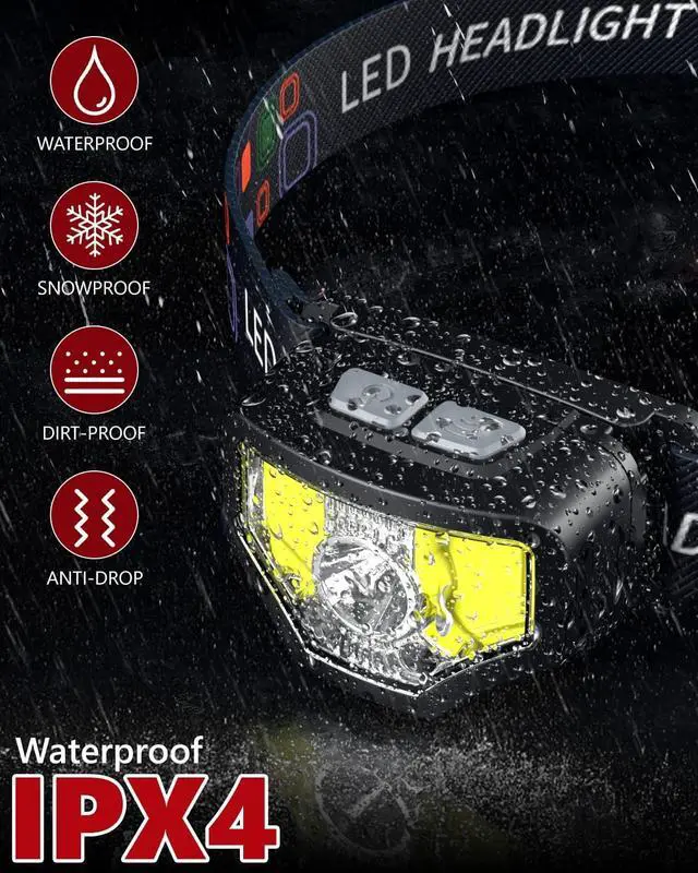 Alt view image 6 of 7 - Headlamp Rechargeable 2PCS 1200 Lumen Super Bright LED Flashlight with Motion Sensor for Adults and Kids- Camping Accessories Gear Waterproof for Hiking Running Fishing Cycling