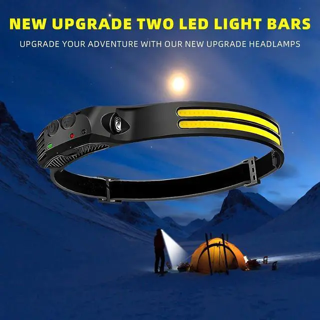 Alt view image 2 of 7 - LED Headlamp Rechargeable 3PCS - 230° COB Super Bright Head Lights for Forehead Hard hat Light for Adults USB C Headband Flashlight for Work Hiking Running Camping Essentials Gear