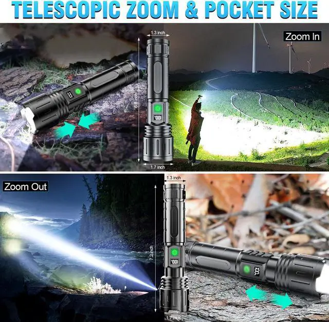 Alt view image 6 of 7 - Flashlights 20000 High Lumens Rechargeable - 20H Runtime 1500 Meters Long Beam Super Bright LED Flash Light with Power Display & IPX5 Waterproof for Camping 5 Modes Zoomable Handheld Flashlight 2pcs