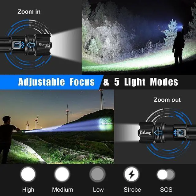 Alt view image 5 of 7 - Flashlight High Lumens Rechargeable 950000 Lumen Led Flashlights XHP70.2 USB Super Bright Flash Light Battery Powered Powerful Handheld Flashlights for Emergencies Camping IP67 Waterproof