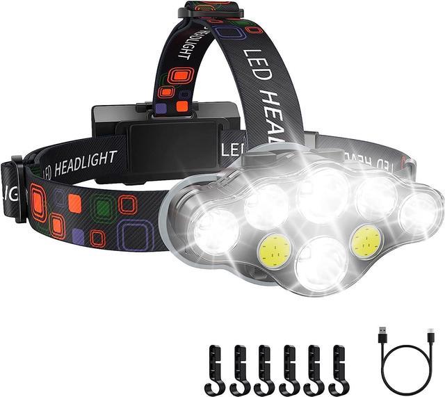 Rechargeable Headlamp 8 LED 18000 High Lumen Bright Headlamp with Red Light  IPX4 Waterproof USB Headlight Head Lamp 8 Modes for Outdoor Running Hunting  Hiking Camping Gear (Black) 