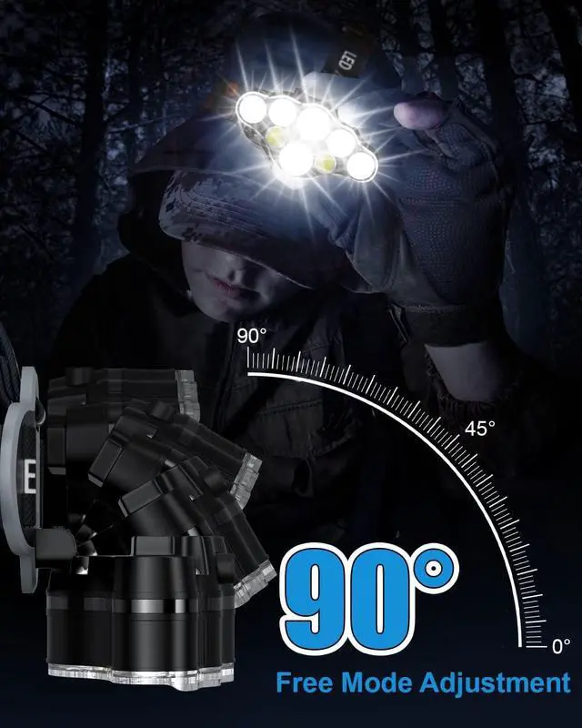 Alt view image 5 of 7 - Rechargeable Headlamp 8 LED 18000 High Lumen Bright Headlamp with Red Light IPX4 Waterproof USB Headlight Head Lamp 8 Modes for Outdoor Running Hunting Hiking Camping Gear