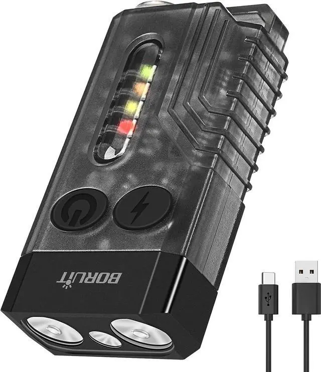 Main image of BORUIT V10 Small Powerful Keychain Flashlight with 365nm UV Red Green Blue Light,High Lumens 1000 LM USB C Rechargeable Mini Pocket LED EDC Flash Light-14 Modes,Tail Magnet,Beeping Sound,Black