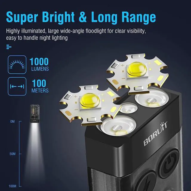 Alt view image 2 of 7 - BORUIT V10 Small Powerful Keychain Flashlight with 365nm UV Red Green Blue Light,High Lumens 1000 LM USB C Rechargeable Mini Pocket LED EDC Flash Light-14 Modes,Tail Magnet,Beeping Sound,Black