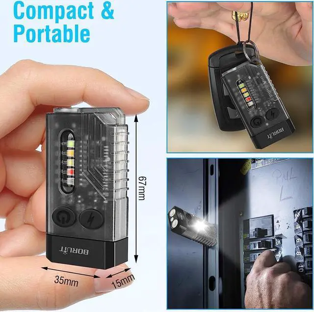 Alt view image 5 of 7 - BORUIT V10 Small Powerful Keychain Flashlight with 365nm UV Red Green Blue Light,High Lumens 1000 LM USB C Rechargeable Mini Pocket LED EDC Flash Light-14 Modes,Tail Magnet,Beeping Sound,Black