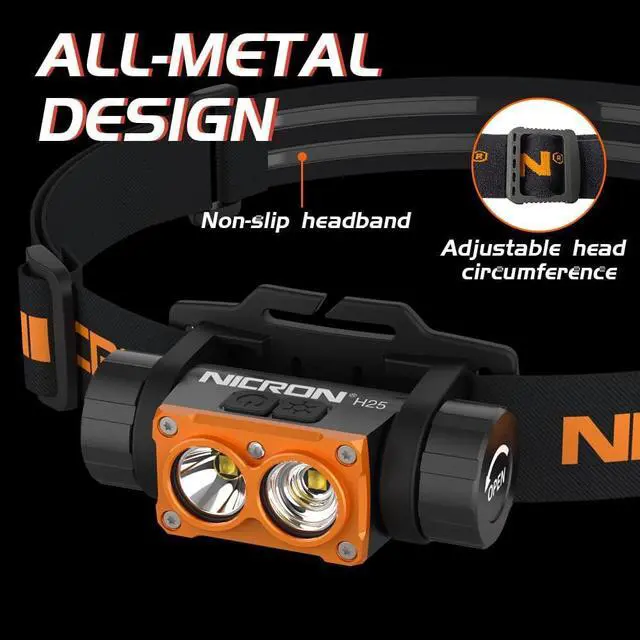 Alt view image 7 of 7 - Headlamp Rechargeable High Bright 1500 lumens 180° Rotating Aluminum LED Head Lamp with 3 Light Sources 10 Modes Waterproof Head Flashlight H25 for Camping Hunting Running Fishing Biking