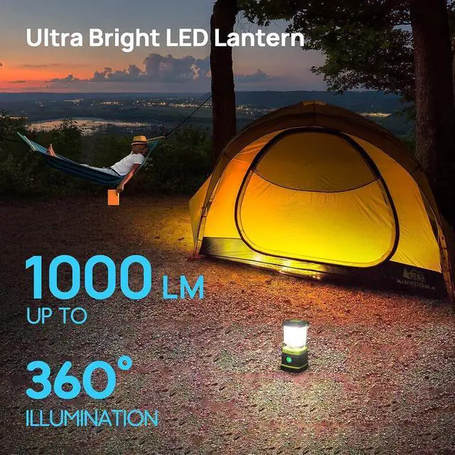 Alt view image 2 of 7 - LED Camping Lantern Battery Powered Camping Lights 1000LM 4 Light Modes IPX4 Waterproof Tent Lights Portable Flashlight for Power Outages Emergency Hurricane Hiking 2-Pack