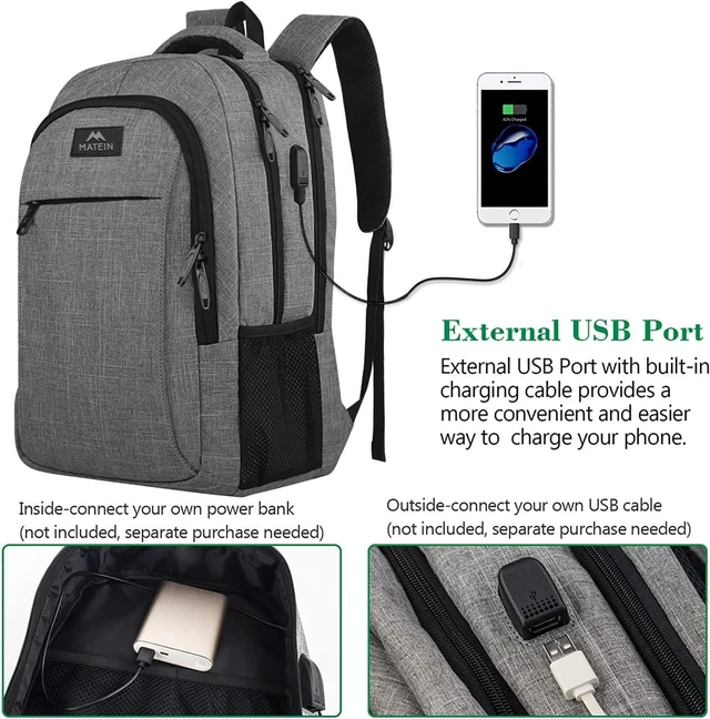 Alt view image 2 of 7 - Matein Travel Laptop Backpack, Business Anti Theft Slim Durable Laptops Backpack with USB Charging Port, Water Resistant College School Computer Bag Gifts for Men & Women Fits 15.6 Inch Notebook, Grey