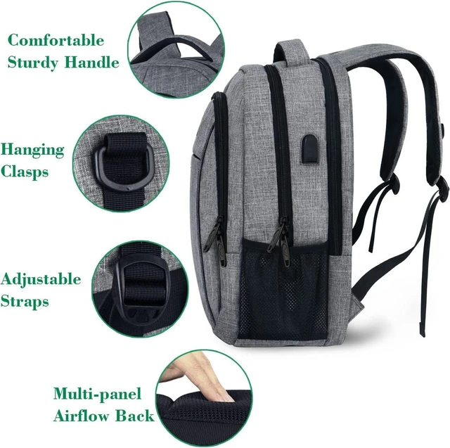 Alt view image 4 of 7 - Matein Travel Laptop Backpack, Business Anti Theft Slim Durable Laptops Backpack with USB Charging Port, Water Resistant College School Computer Bag Gifts for Men & Women Fits 15.6 Inch Notebook, Grey