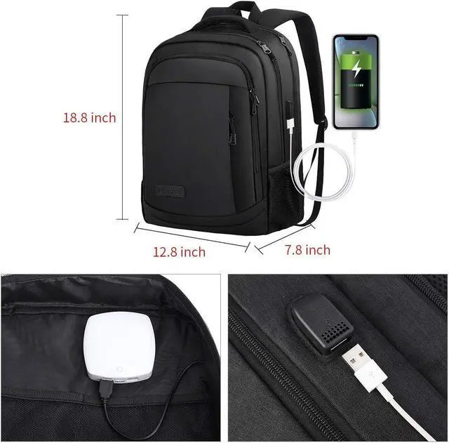 Alt view image 3 of 6 - Monsdle Travel Laptop Backpack Anti Theft Backpacks with USB Charging Port, Travel Business Work Bag 15.6 Inch College Computer Bag for Men Women, Black