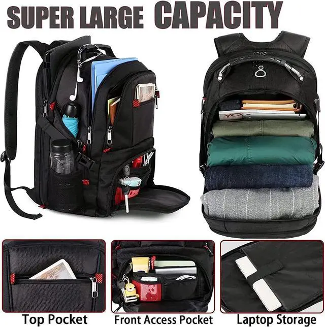 Alt view image 2 of 6 - Travel Backpack 50L Extra Large Laptop Backpacks for Men Women Water Resistant College Backpack Airline Approved Business Work Bag with USB Charging Port Fits 17 Inch Computer Black