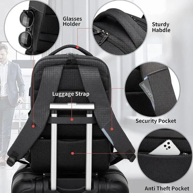 Alt view image 7 of 7 - DUSLANG 17 Inch Laptop Backpack for Travel Water Resistant College Backpack for Men/Women Laptop Bag with USB Charging Port,Black