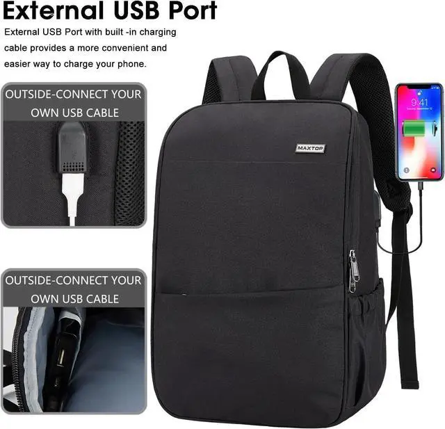Alt view image 3 of 7 - Deep Storage Laptop Backpack with USB Charging Port[Water Resistant] College Computer Bookbag Fits 15 Inch Laptop Black