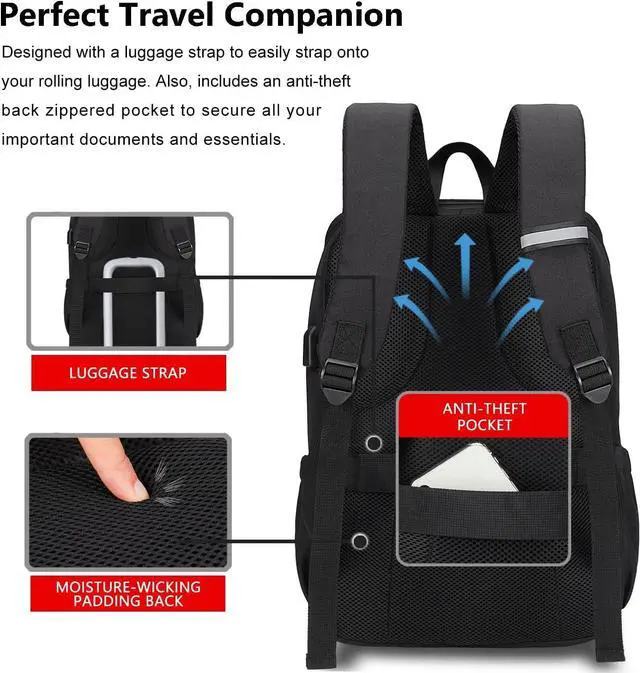 Alt view image 4 of 7 - Deep Storage Laptop Backpack with USB Charging Port[Water Resistant] College Computer Bookbag Fits 15 Inch Laptop Black