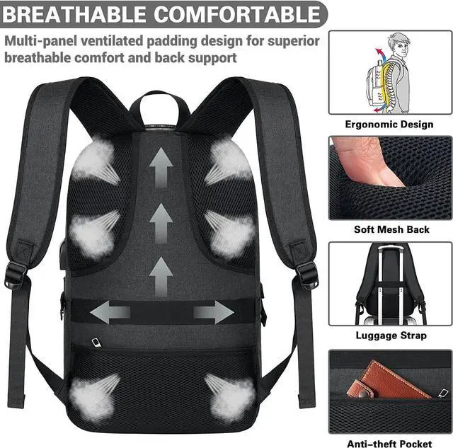 Alt view image 6 of 7 - Travel Laptop Backpack for en 15.6-17.3 inch Laptop Backpack for School Anti Theft Business Work Backpack with USB Charging Port Water Resistant College Computer Bag for Men & Women Black