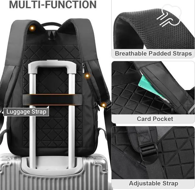 Alt view image 7 of 7 - hk Laptop Backpack for Men Expandable Smart Business Backpack with USB Charging Port Water Resistant Anti-theft Lightweight 15.6 Inch Computer Laptop Bag for Office College Commute Travel Work-Black
