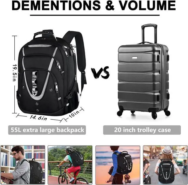 Alt view image 5 of 7 - 18.4 Laptop Backpack for Men, 55L-60L Extra Large Gaming Laptops Backpack with USB Charger Port, TSA Friendly Flight Approved RFID Anti-theft Pocket, Water Resistant Suiltable for Travel Business Work