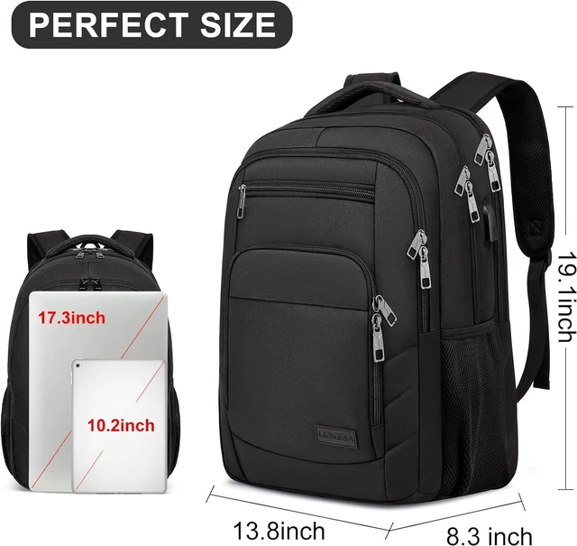 Alt view image 4 of 7 - Travel Laptop Backpack, 17.3 Inch Large Backpack for School, Business Durable Laptop Backpack with USB Charging Port, Anti Theft Water Resistant College Computer Bag Daypack for Men Women, Black