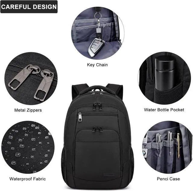 Alt view image 5 of 7 - Laptop Backpack for Men Women, School Backpacks for Boys Girls,Water Resistant Black Backpack with USB Charging Port,15.6 Inch College Bookbag Daypack