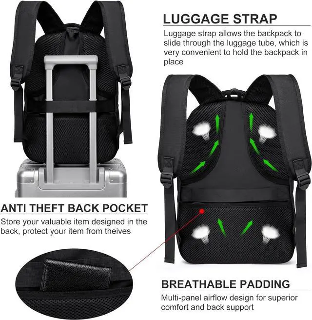 Alt view image 6 of 7 - Laptop Backpack for Men Women, School Backpacks for Boys Girls,Water Resistant Black Backpack with USB Charging Port,15.6 Inch College Bookbag Daypack