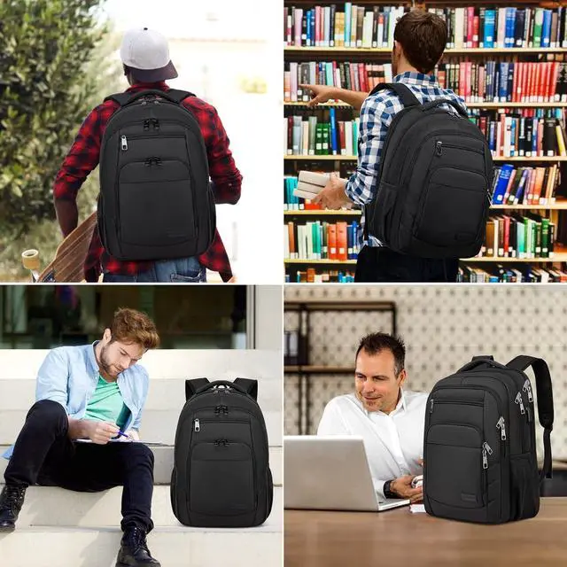 Alt view image 7 of 7 - Laptop Backpack for Men Women, School Backpacks for Boys Girls,Water Resistant Black Backpack with USB Charging Port,15.6 Inch College Bookbag Daypack