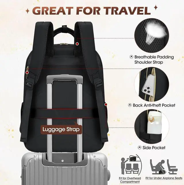 Alt view image 6 of 7 - Backpack for Women, Travel Laptop Backpack Casual Daypack Rucksack Bookbag for Men and women, Laptop Backpacks 15.6 inch for College, Black