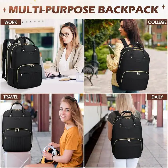 Alt view image 7 of 7 - Backpack for Women, Travel Laptop Backpack Casual Daypack Rucksack Bookbag for Men and women, Laptop Backpacks 15.6 inch for College, Black