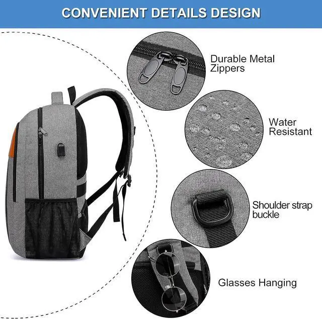 Alt view image 5 of 7 - Travel Laptop Backpack, Business Work Bag Water Resistant 17 in Laptop Backpack Bag for Men Women with USB Charging Port Anti Theft Computer Bag, Grey