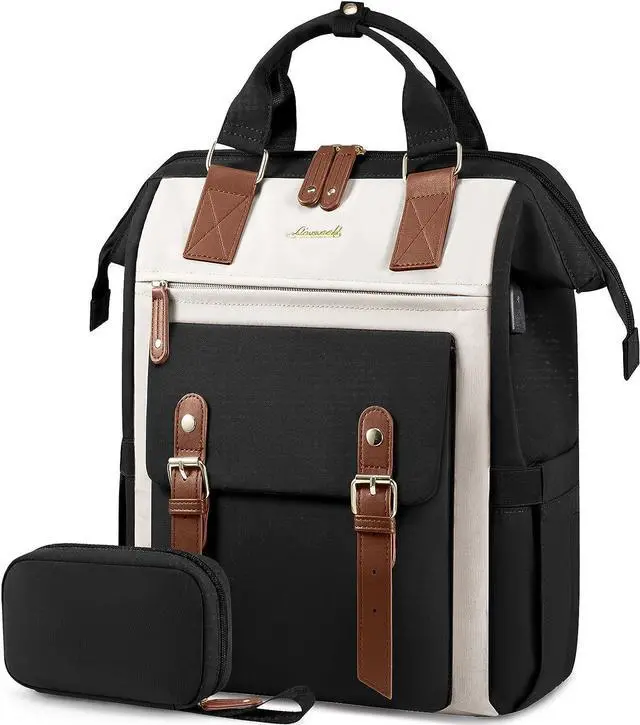Main image of Laptop Backpack For Women Work Large Travel Backpack Purse Nurse Bag College Backpack Teacher Doctor Business Laptop Bag Waterproof Wide Open Computer Back pack 17 Inch Black-Beige-Brown