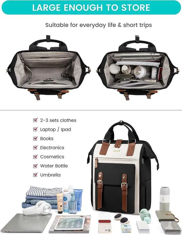 Alt view image 3 of 7 - Laptop Backpack For Women Work Large Travel Backpack Purse Nurse Bag College Backpack Teacher Doctor Business Laptop Bag Waterproof Wide Open Computer Back pack 17 Inch Black-Beige-Brown