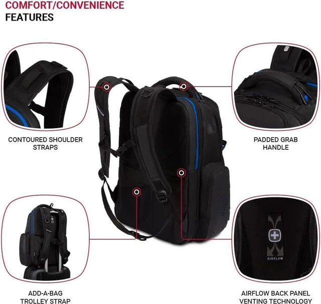Alt view image 2 of 7 - Gaming Laptop Backpack with USB Charger Port, Blue/Black