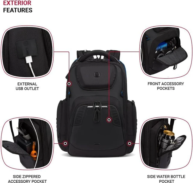 Alt view image 3 of 7 - Gaming Laptop Backpack with USB Charger Port, Blue/Black