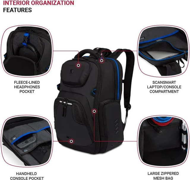 Alt view image 4 of 7 - Gaming Laptop Backpack with USB Charger Port, Blue/Black