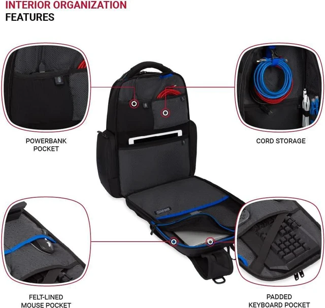 Alt view image 5 of 7 - Gaming Laptop Backpack with USB Charger Port, Blue/Black