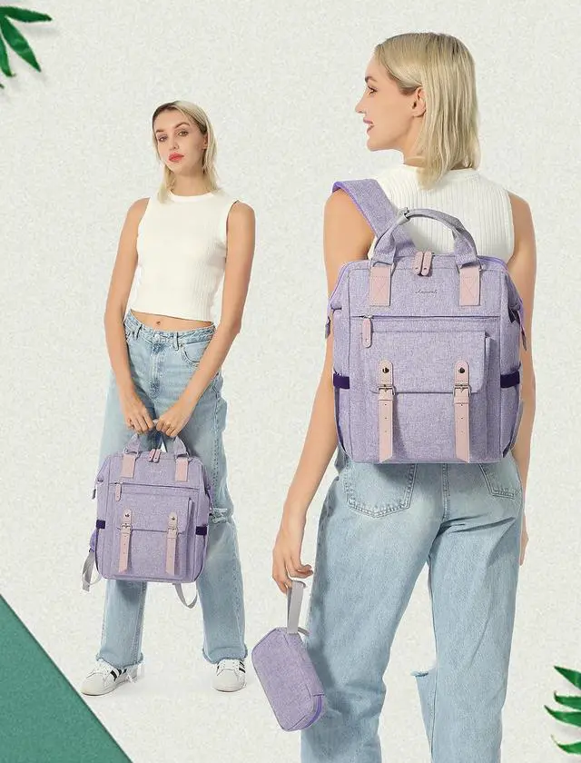Alt view image 6 of 7 - Laptop Backpack for Women Teacher Nurse Bag Work Travel Computer Backpacks Purse Daypack Water Resistant with USB Charging Port 15.6 inch