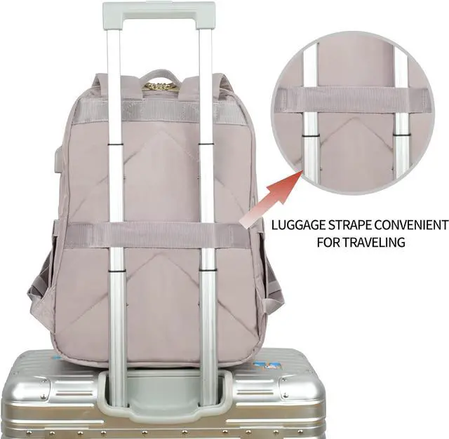 Alt view image 5 of 7 - KROSER Laptop Backpack for Women 15.6 Inch Stylish Daypack with USB Charging Port, Water-repellent Nylon Backpack for Travel/Business, Dusty Pink